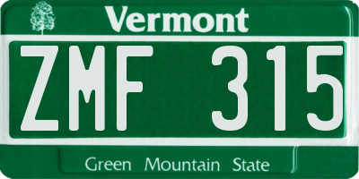 VT license plate ZMF315