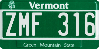 VT license plate ZMF316