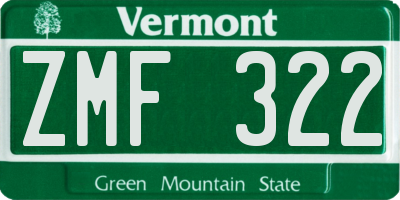 VT license plate ZMF322
