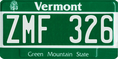 VT license plate ZMF326