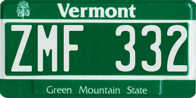 VT license plate ZMF332
