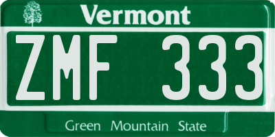 VT license plate ZMF333