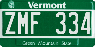VT license plate ZMF334