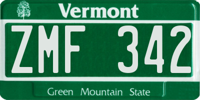 VT license plate ZMF342