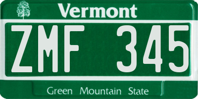VT license plate ZMF345