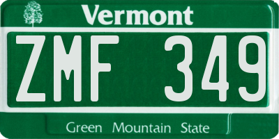 VT license plate ZMF349