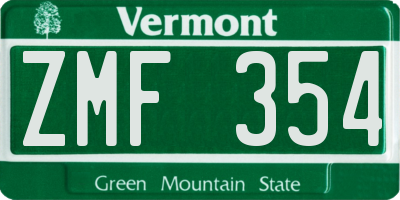 VT license plate ZMF354