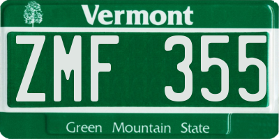 VT license plate ZMF355