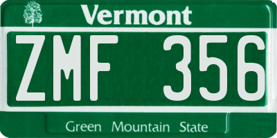 VT license plate ZMF356