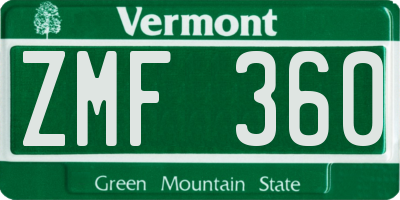 VT license plate ZMF360