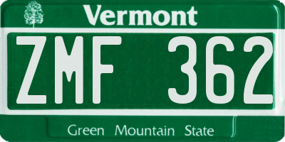 VT license plate ZMF362