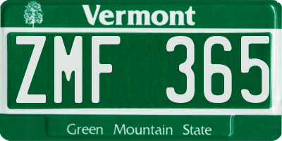 VT license plate ZMF365
