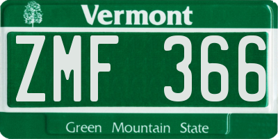 VT license plate ZMF366