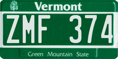 VT license plate ZMF374