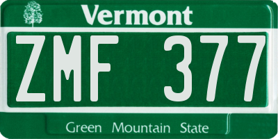 VT license plate ZMF377