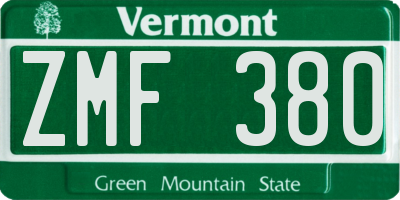 VT license plate ZMF380