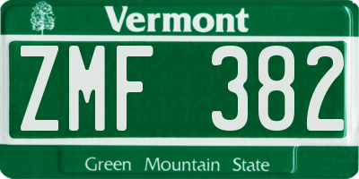 VT license plate ZMF382