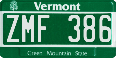 VT license plate ZMF386