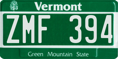 VT license plate ZMF394