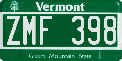 VT license plate ZMF398