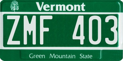 VT license plate ZMF403