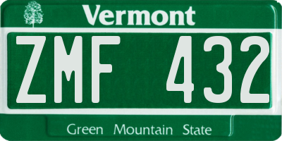 VT license plate ZMF432