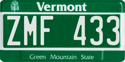 VT license plate ZMF433