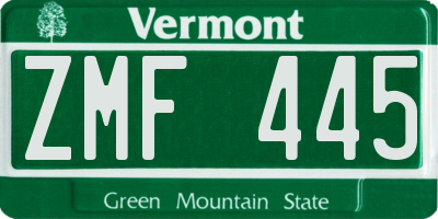 VT license plate ZMF445