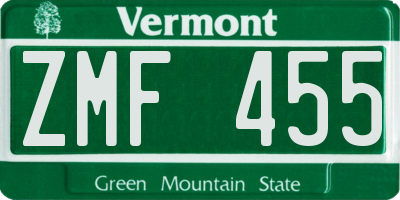 VT license plate ZMF455
