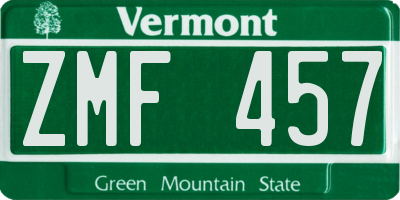 VT license plate ZMF457