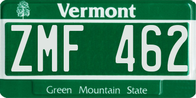 VT license plate ZMF462