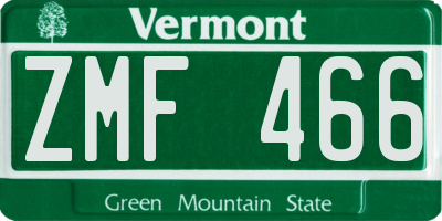 VT license plate ZMF466