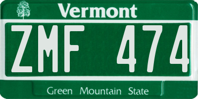 VT license plate ZMF474