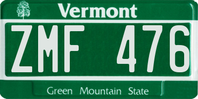 VT license plate ZMF476