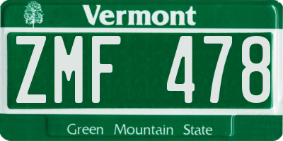 VT license plate ZMF478