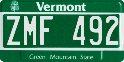 VT license plate ZMF492