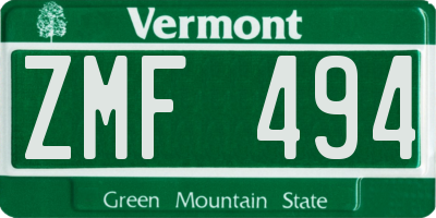 VT license plate ZMF494