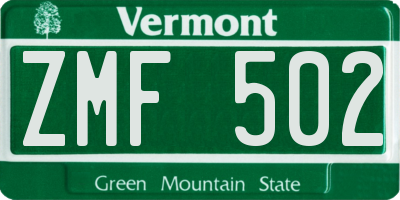 VT license plate ZMF502
