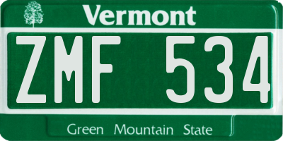 VT license plate ZMF534