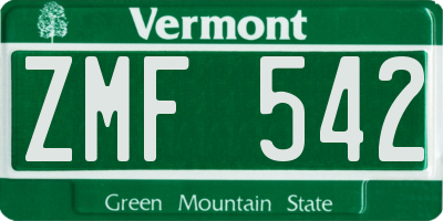 VT license plate ZMF542