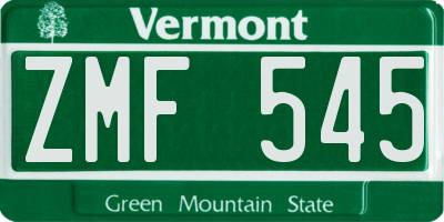 VT license plate ZMF545