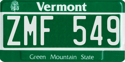 VT license plate ZMF549