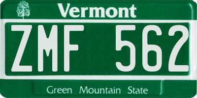 VT license plate ZMF562