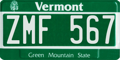 VT license plate ZMF567