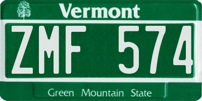 VT license plate ZMF574