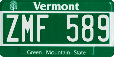 VT license plate ZMF589