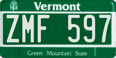 VT license plate ZMF597