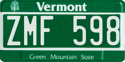 VT license plate ZMF598