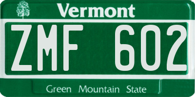 VT license plate ZMF602