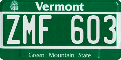 VT license plate ZMF603